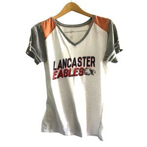 Lancaster Eagles Women's V-Neck T-Shirt Short Sleeves & Color Block Design Small